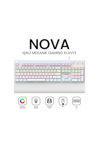 Nova Mk104 Rainbow Bilek Destekli Türkçe Fullanti-ghosting Mekanik Oyuncu Klavyesi Beyaz Blue Switch