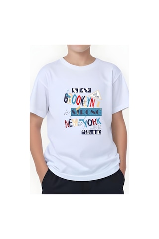 Panios Kids Brooklyn Strong Baskılı Erkek Çocuk Kısa Kollu T-shirt Beyaz