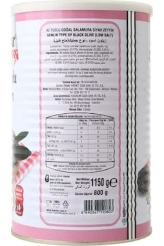 Kaanlar Az Tuzlu Doğal Siyah Zeytin Teneke 800 G
