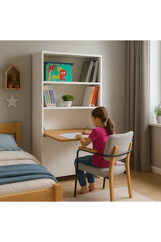 Kitaplıklı Ve Açılabilir Çalışma Masalı Çok Amaçlı Ünite %100 M 1 Beyaz