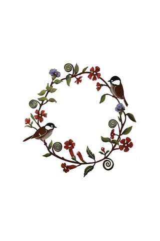 Chickadees Çiçek Çelenk Duvar Sanat Metal Kuşlar Ve Çiçekler İç Mekan Açık İçin Yenilikçi Ev Bahçe Dekoru
