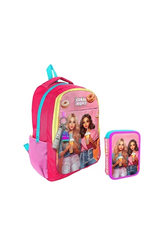 Coral High Pembe Kırmızı Fashion Girl Kız Çocuk Okul Çantası Ve Organizer Kalemlik Seti 23669+11141 Pembe