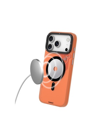 Apple Uyumlu iPhone 17 Pro Max Kılıf M-safe Şarj Özellikli Disk Desenli Youngkit Disc Battle Kapak Turuncu Turuncu