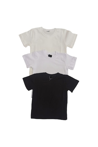 Özdemirli Bebe Basic Düz Bisiklet Yaka Kısa Kollu Likralı Badi Sweat T-shirt 3 Lü Paket Krem-siyah-beyaz Beyaz-krem-siyah