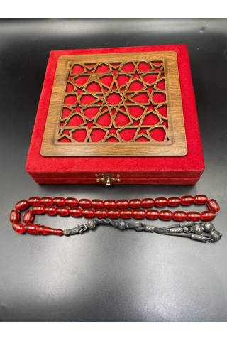 1000 Ayar Trabzon Kazaz Püsküllü Ateş Kehribar Tespih 8x12 Mm Gümüş