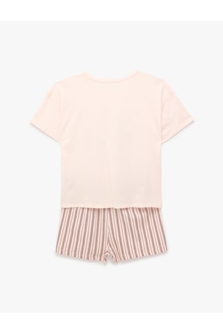 Koton Pamuklu Baskılı Kısa Kollu Şortlu Pijama Takımı Pembe 6slk40213mk Gül