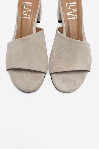 Luvi Shoes Delavıe Bej Süet Hakiki Deri Kadın Kalın Topuklu Terlik