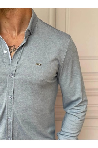 Modefendi Slimfit Merserize Pamuk Uzun Kollu Gömlek Mavi