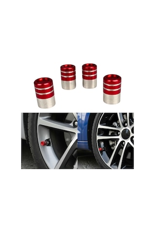 Sibop Kapağı Krom 4lü Takım Üniversal Lastik Subap Tıpası Seti Çizgili Model Kırmızı Glz02790024