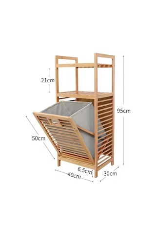 Bambu 2 Raflı Kirli Sepeti Çok Amaçlı Banyo Düzenleyici Organizer Ahşap