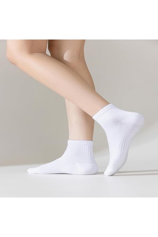 Yifomall Bayanlar İçin İnce Pamuklu Spor Çorapları - Nefes Alır, Teri Dostu, 5'li Paket Beyaz Beyaz