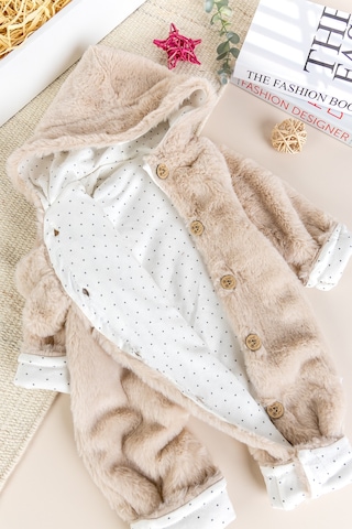 Tavşan Fiğürlü Kışlık Peluş Kız/erkek Bebek Tulum Bej