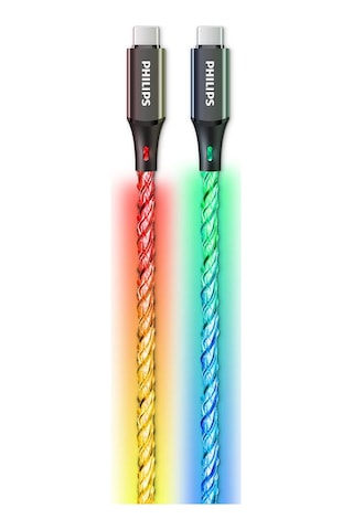 Philips Dlc5130c/00 60w 3a Usb-c To Usb-c Rgb Renkli Şarj Kablosu, 1 Metre