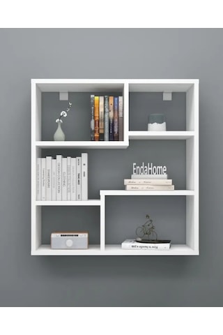Reyo Enda Home Myra09 5 Bölmeli Modern Duvar Rafı, Mutfak Rafı Mat Beyaz Beyaz