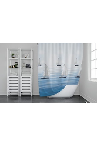 Mavi Renk Banyo Perdesi Su Geçirmez Yerli Üretim Duş Perdesi Küf Çok Renkli