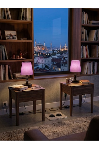 Hak Dekor Aydınlatma Elegant Masa Lambası 2 Li Set Şeker Pembe
