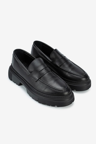 Lofer Erkek Deri Eva Tabanlı Bantlı Klasik Loafer Siyah