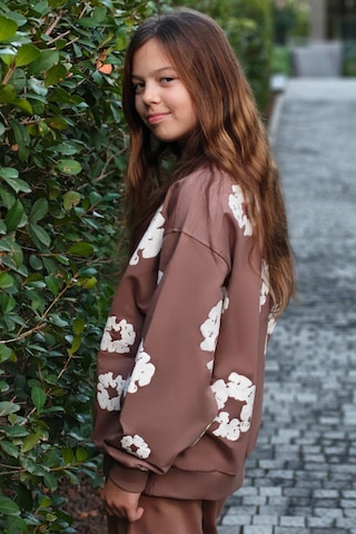 Locoloco Kız Çocuk Sweatshirt Çiçek Baskılı 9-14 Yaş, Kahverengi Kahverengi
