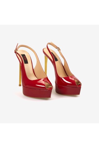 Rouge Kadın Enjeksiyon Kösele Taban Slingback 14,5cm İnce Topuklu Gece & Abiye Ayakkabı 7608 Kırmızı