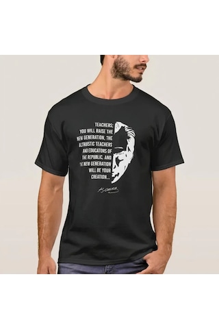 Veraura Lifestyle 24 Kasım Öğretmenler Günü Temalı Baskılı Bisiklet Yaka T-shirt - Siyah