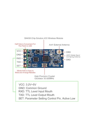 2 Adet Hc-12 433mhz Sı4463 Sı4438 Kablosuz Seri Port Modülü 1000m Antenli Rf Uart Seti