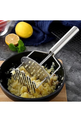 Paslanmaz Çelik Yaylı Patates Ezici - 24,5 Cm Patates Presi Ergonomik Saplı Sebze Ezme Aleti Manuel Püre Yapıcı
