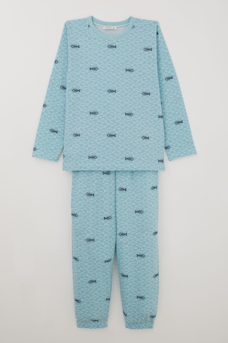 Breeze Erkek Çocuk Pijama Takımı Deniz Temalı Köpekbalığı Desenli 4-8 Yaş , Turkuaz