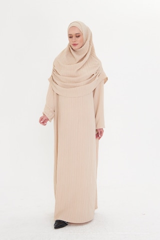 2 Parça Namaz Elbisesi Dokuma Kendinden Desenli 2502 12 Bej