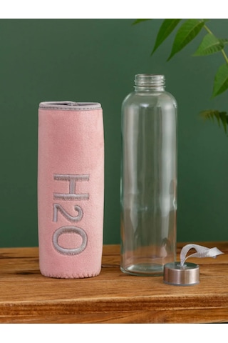 H2o Peluş Kılıflı Cam Matara 600 Ml Pembe