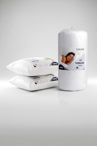 Niron Çift Kişilik Yorgan + 2 Adet Yastık Seti 195x215 Cm 4 Mevsim Mikrofiber Konfor Beyaz