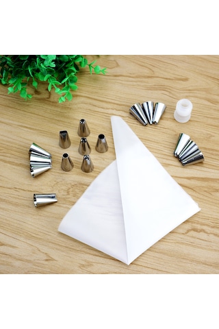 Krema Pompası 18'li Krema Sıkma Torbası 16 Çelik Uç Beyaz