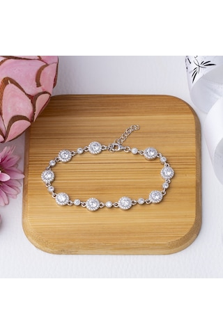 Yuvarlak Zirkon Taşlı Model-3 925 Ayar Gümüş Kadın Bileklik Gümüş