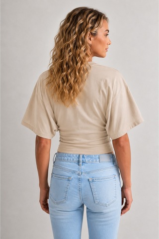 Overmax Bele Oturan Oversize Kollu Premium Crop Bluz Bej - 880759104 Bej