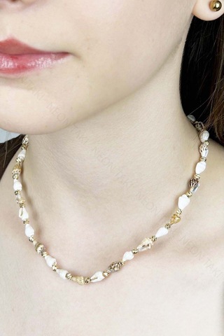 Deniz Kabuğu Kolye 425, Bej - Beyaz Çok REnkli