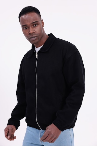 Freemen Erkek Basic Gabardin Kumaş Fermuarlı Oversize Mevsimlik Polo Yaka Ceket Siyah