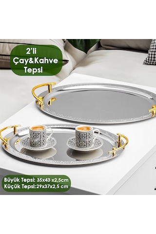 Porsima Elit Premium 2'li Paslanmaz Çelik Kahve-sunum Tepsisi