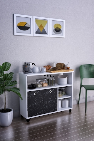 Dolap Taşınabilir Çok Amaçlı 2 Kapaklı Katlı Mutfak Balkon Dolabı Siyah