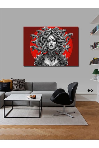 Kanvas Tablo Kırmızı Arka Planlı Medusa