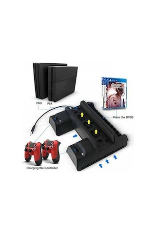 Playstation4 Slim Ps4 Pro Uyumlu Fanlı Stand Ve Oyun Kolu Usb Şarjlı Ps4 Şarj Standı Multifunctional