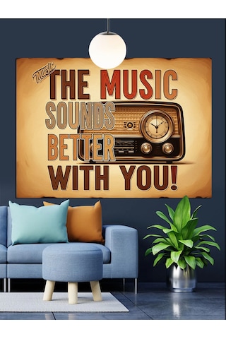 Müzik Sloganı Retro Dekoratif Kanvas - Mdf Ahşap Tablo