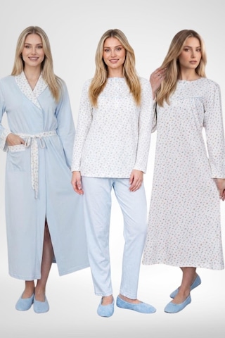 Mecit Pijama Mecit 6384 Mavi Büyük Beden Kadın Sabahlık Pijama Gecelik Seti