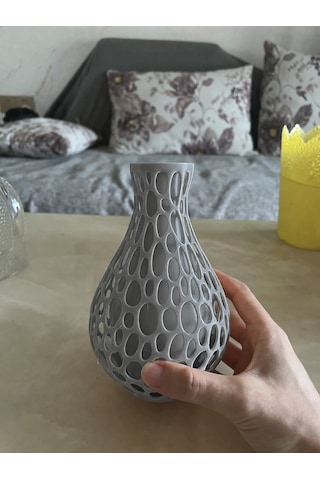 En-cag 3d Baskı Petek Dokulu Vazo - Delikli Dekoratif Vazo-gri Bss