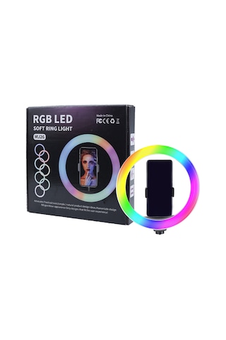 Ekılıf - Işıklı Telefon Tutucu Ring Light Mj20 Rgb Light 8 İnç - Siyah - T37816