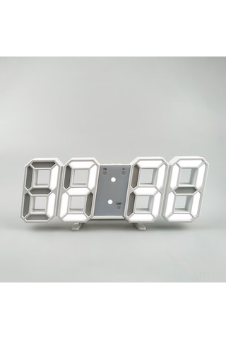 Mufunye Beyaz Led Işıklı 3d Dijital Mini Saat - Duvar Veya Masaüstü Kullanıma Uygun, Kolay Kurulum, Dayanıklı Malzeme, 164x60x34 Mm Beyaz
