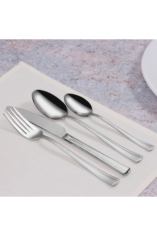 Serenk Paris Çelik Çatal Kaşık Bıçak Takımı 24 Parça Gümüş