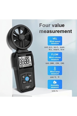 Boatshop1 Am610 Porometısto Dijital Anemometre Ruzgar Hizi Olcer Sicaklik Ve Soguk Olcumlu Lcd Ekranli Yuksek Hassasiyetli Siyah