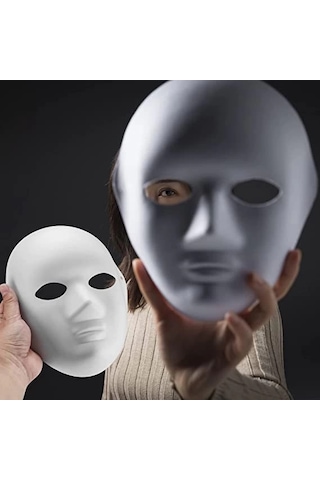 Beyaz Renk Boyanabilir Anonim Tam Yüz Cosplay Maske 24x18 Cm Yetişkin