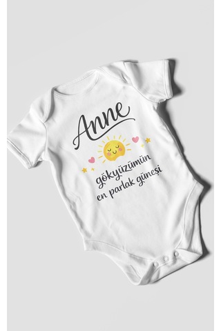 Morivokids Anne, Gökyüzümün En Parlak Güneşi Kısa Kollu Bebek Body Beyaz