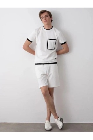 Erkek Çocuk Teenage Dikiş Detaylı Oversize Şortlu Takım-15542 Beyaz