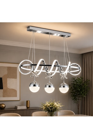 Ey-El Tasarım Kuzey Sıralı Kromkaplamalı 3 Renk Sarkıt Led Avize Modern Krom
